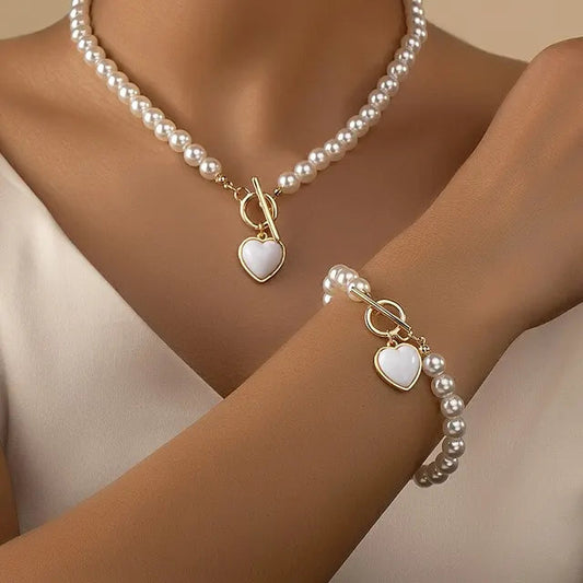 Set di Collana + Bracciale di Perle in Regalo